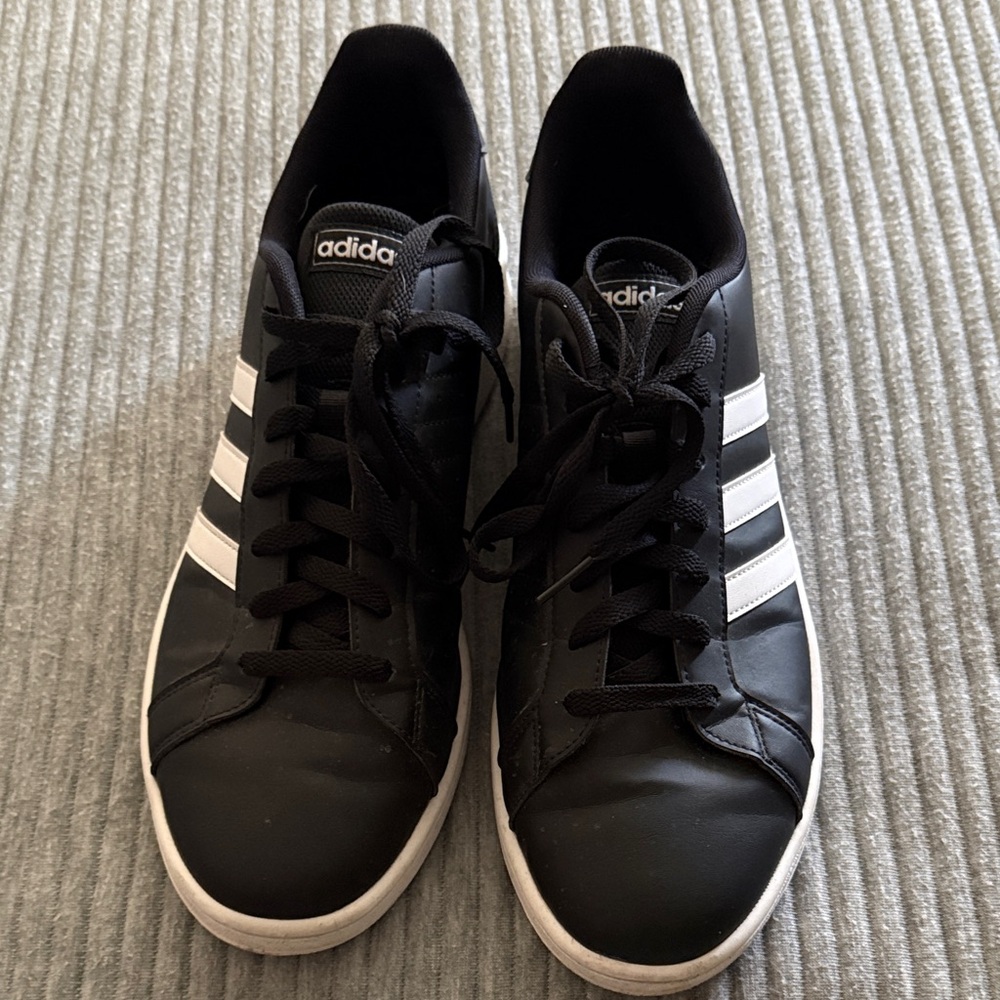 Adidas Men's Black Sneakers with White Stripes - Picture 2 of 2